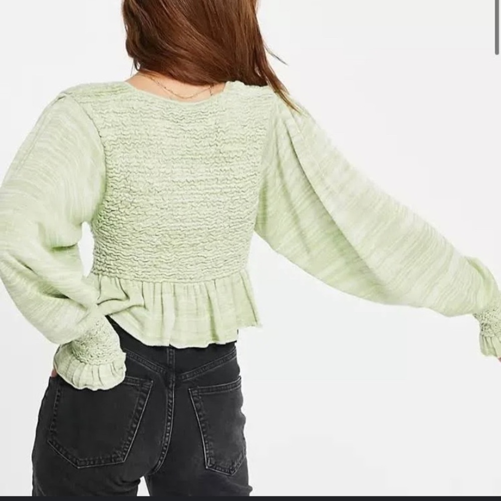 Free People Free Spirit Pullover Cotton Blend Knit In Seafoam Green NWT, Size S - Picture 2 of 6